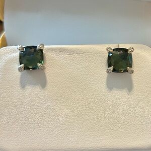 David Yurman Sterling Silver and Green Orchid Chatelaine 8mm Earrings